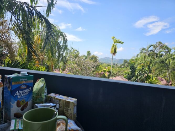 Aussicht beim Frühstück vom Balkon
